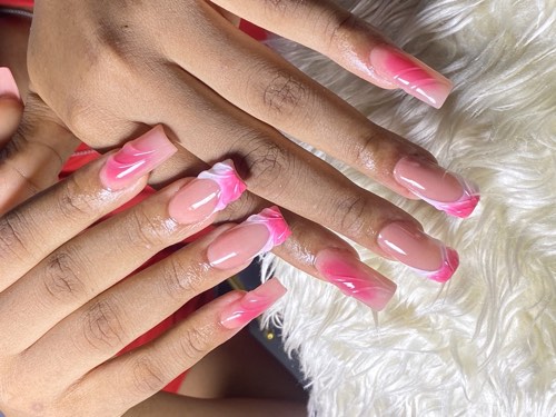 Glossy nude gel manicure